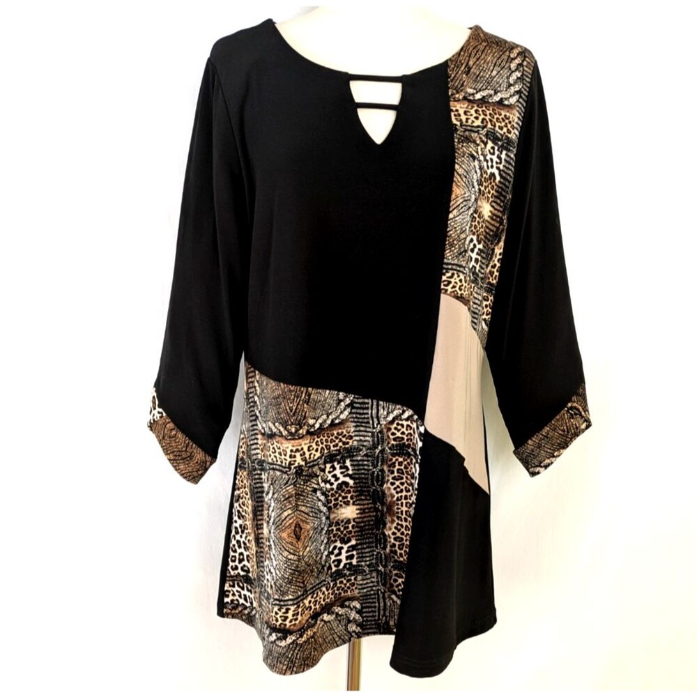 Lior Paris Women's LG Patchwork Animal Print Stretch Pullover Tunic Top